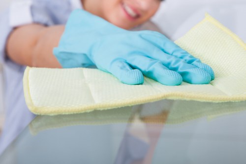 Technician using carpet cleaning machine with care